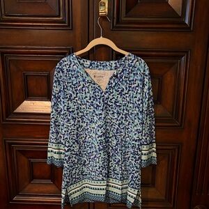 Coolibar Blue and Teal Patterned V-Neck St Lucia Tunic-UPF 50+
